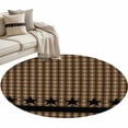 thumbnail image 2 of 3ft Round Rug, Brown Black Plaid Non-Skid Rubber Backing Large Area Rugs - Living Room Bedroom Home Office, Vintage Rustic Star Buffalo Check Indoor Floor Mat Carpets Washable Rug, 2 of 9