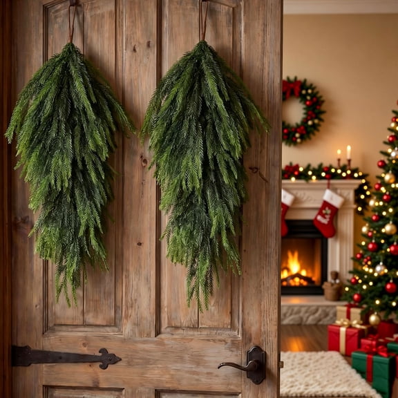Clearance! Christmas Decorations Norfolk Pine Teardrop Swag Artificial Soft Rubber Greenery Door Wall Hanging Winter Holiday Entryway Porch Home Farmhouse Decor Ornament