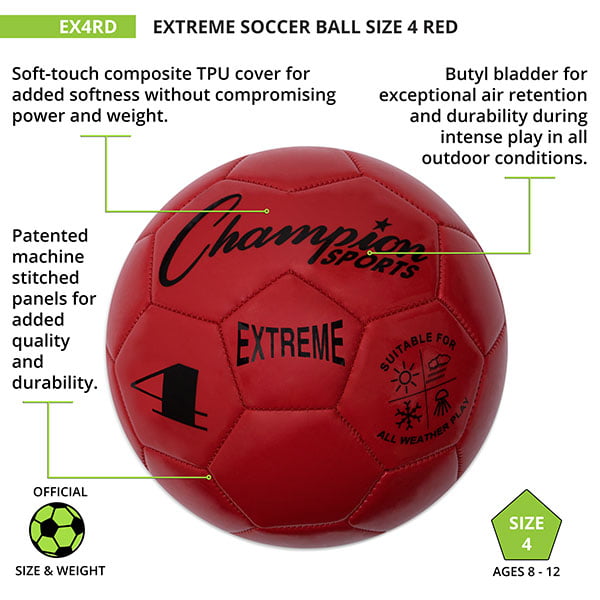 5 in Multiple Colors Champion Sports Extreme Series Composite Soccer Ball Sizes 3 4 
