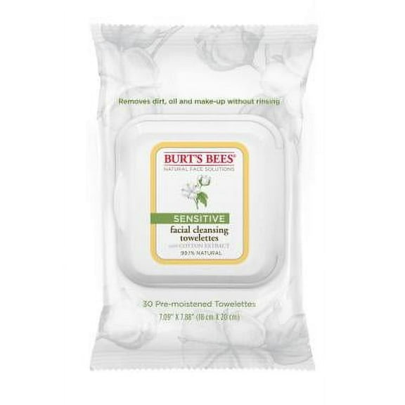 Burt's Bees Sensitive Facial Cleansing Towelettes with Cotton Extract 30 ea