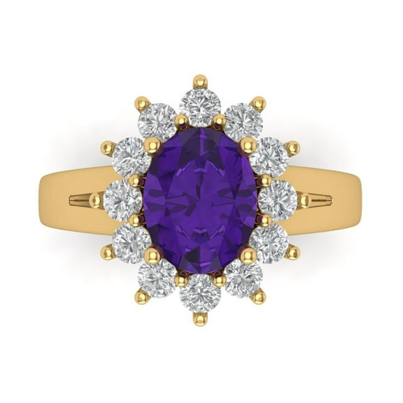 2.72 ct Oval Cut Natural Amethyst Halo Engagement Ring for Women in 14K Yellow Gold
