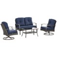 thumbnail image 1 of Outsunny 4pcs Rattan Patio Furniture Set w/ Cushions, Glass Tabletop Blue, 1 of 10