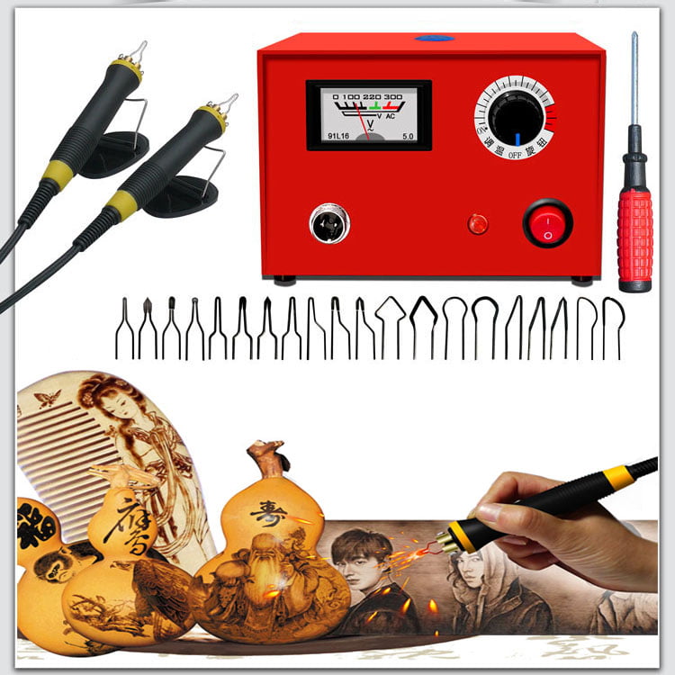 Dual Pen 110V 50W Pyrography Machine Digital Temperature Adjustment and Electric Wood Burning Detailer for Wood/Leather/Gourd Wood Burning Machine Kit 20 Tips Red 50 