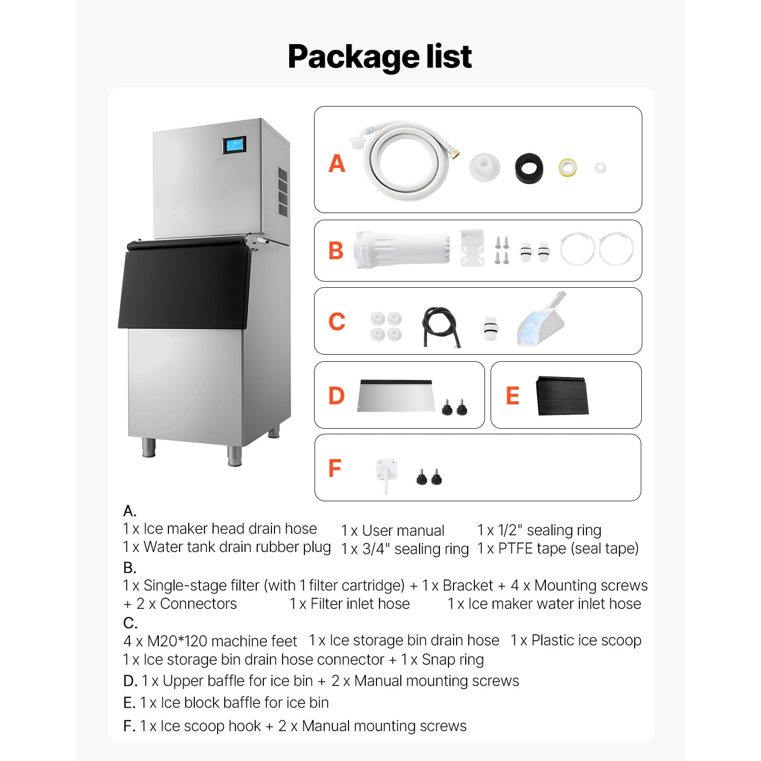 KFFKFF Commercial Ice Maker Machine, 360LBS/24H Ice Production with 250LBS Storage Capacity, Automatic Self-Cleaning Ice Maker with Touchscreen for Bars, Cafes, Restaurants, and Businesses