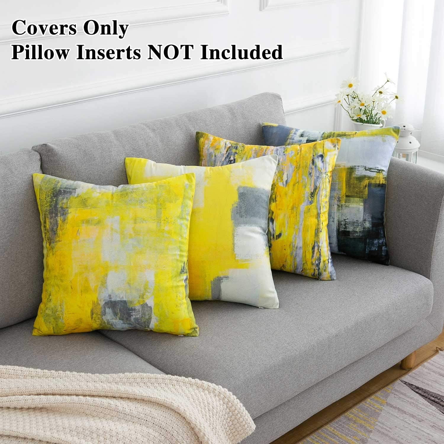 NEEDOMO Set of 4 Pillow Covers,18x18 Pillow Covers with Yellow/Gray Ar –  TZDIIN