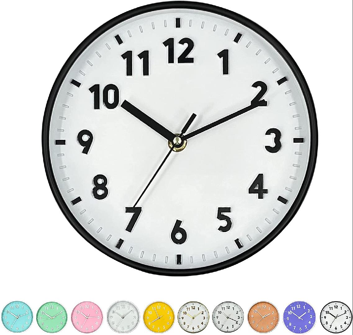 8 Inch Round Wall Clock with 3D Arabic Numerals EcoFriendly Silent Non