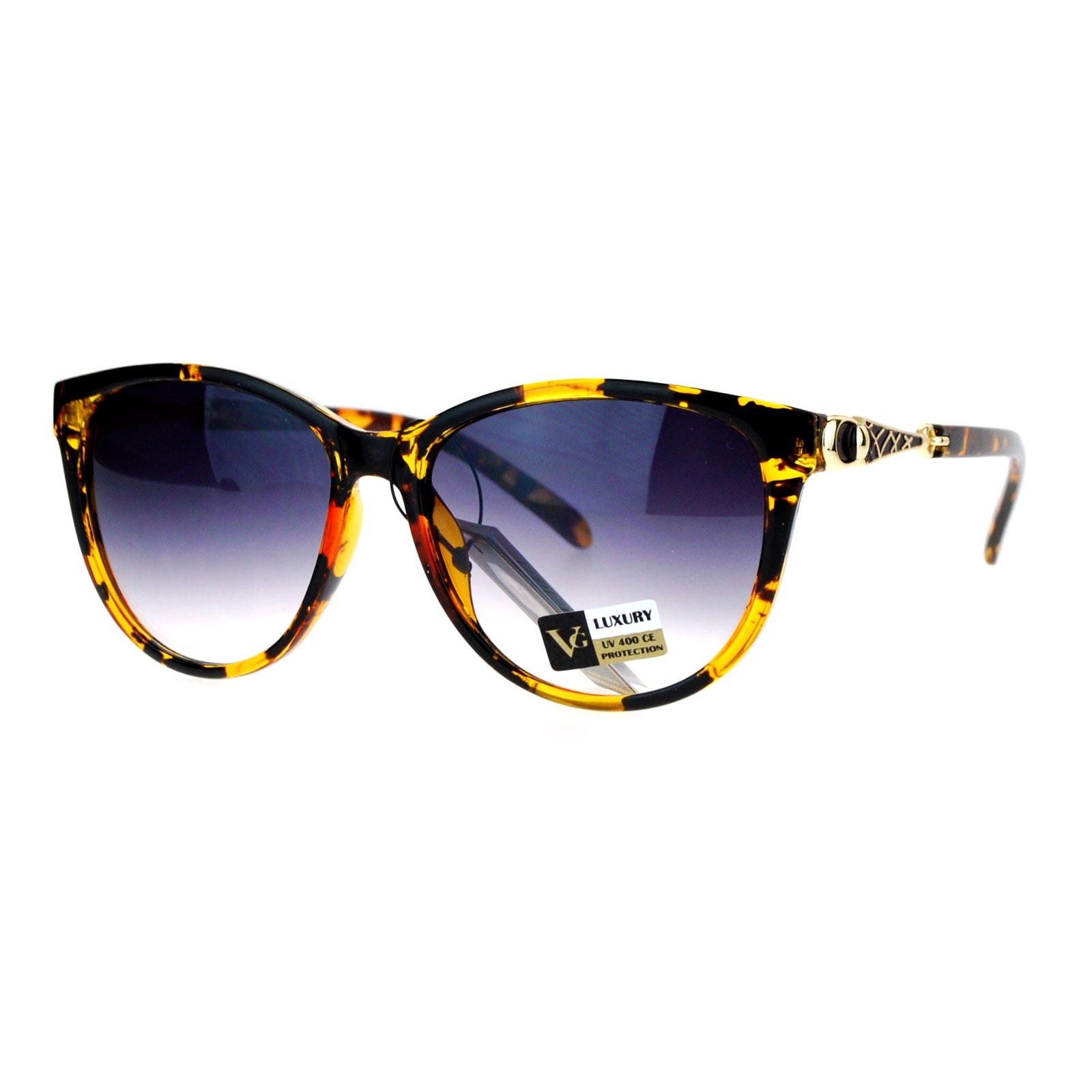 VG Eyewear Women's Jewel Buckle Hinge Horn Rim Oversize Cat Eye Sunglasses Tortoise Smoke