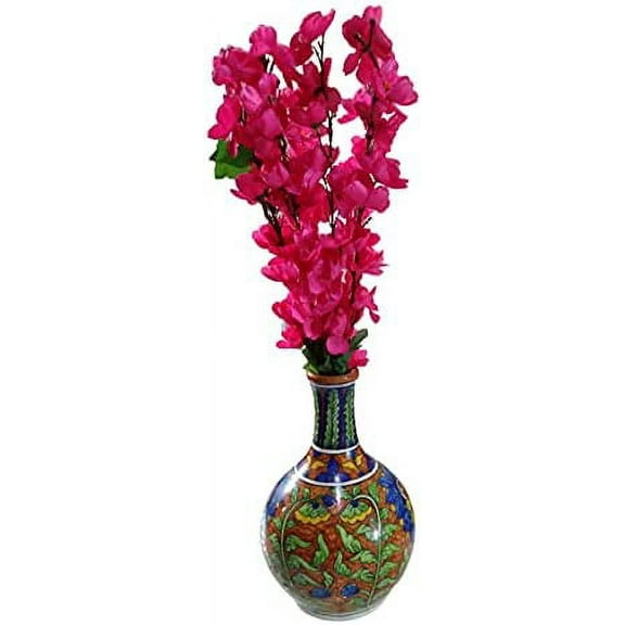 India Meets India Handmade Wooden Flower Vase w/ 7 Artificial Flowers Sticks [10" Ceramic Vase] Decorative Flower Vase for Home Décor/Living Room/Office/Table Top/Dining Area/Windowsill Décor