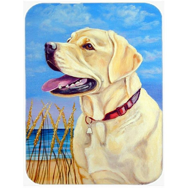 Labrador Jaune à la Planche à Découper en Verre de Plage - Grand&44; 15 x 12 Po.