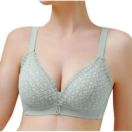 Bigersell Woman Bras Push up Clearance Fashion Women Solid Color Underwire Lace Cotton Pad Gathering Everyday Bras Balconette Bra Style F-1252 Green M