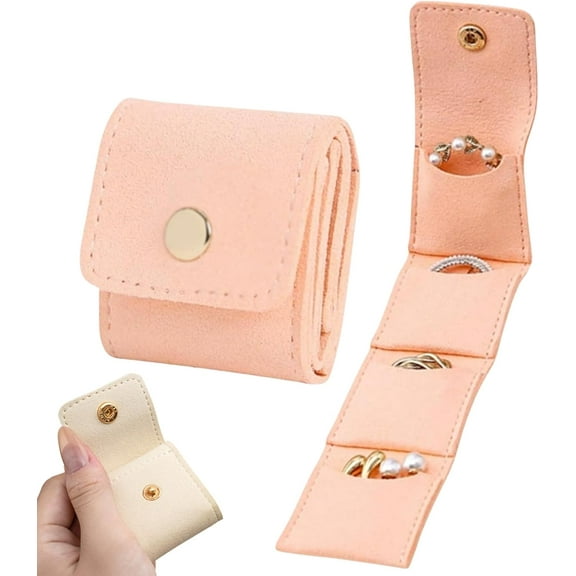 Commencety Mini Travel Jewelry Bag, Mini Jewelry Travel Case with Secure Buckle, Portable Foldable Jewelry Organizer Pouch, Small Leather Jewelry Box for Earrings, Rings, Necklaces