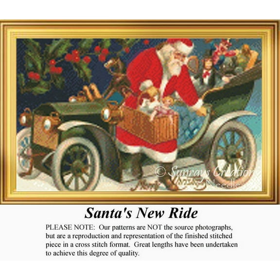 Santa's New Ride, Vintage Counted Cross Stitch Pattern (Pattern Only, You Provide the Floss and Fabric)