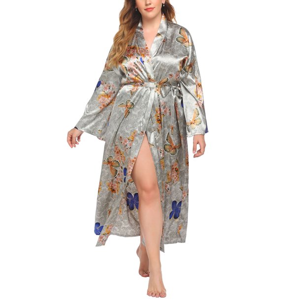 Glookwis Kimono Robe for Plus Size Women Long Floral Satin Robes Kimono