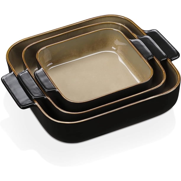 Bilot Archi Stoneware Baking Dish Set of 3, Oven to Table Dish Set with Handles, Oval Ceramic ...