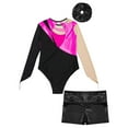 thumbnail image 4 of Alvivi Kids Girls 3Pcs Gymnastic Outfits Ballet Dance Leotard Long Sleeve Bodysuit with Booty Shorts Hot Pink&Black 6, 4 of 5