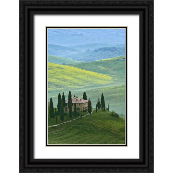Flaherty, Dennis 13x18 Black Ornate Wood Framed with Double Matting Museum Art Print Titled - Italy, Tuscany Beautiful green countryside