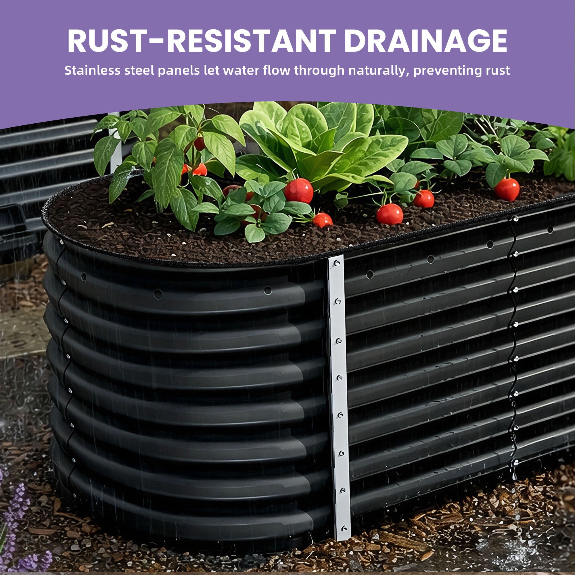 Uforic 8x2x2ft Raised Garden Bed Kit, 24" Tall 9 in 1 Large Galvanized Metal Planter Box, Outdoor Plant Bed for Vegetables Flowers, Come with Gloves, Safety Rubber & Support Rod,Dark Gray