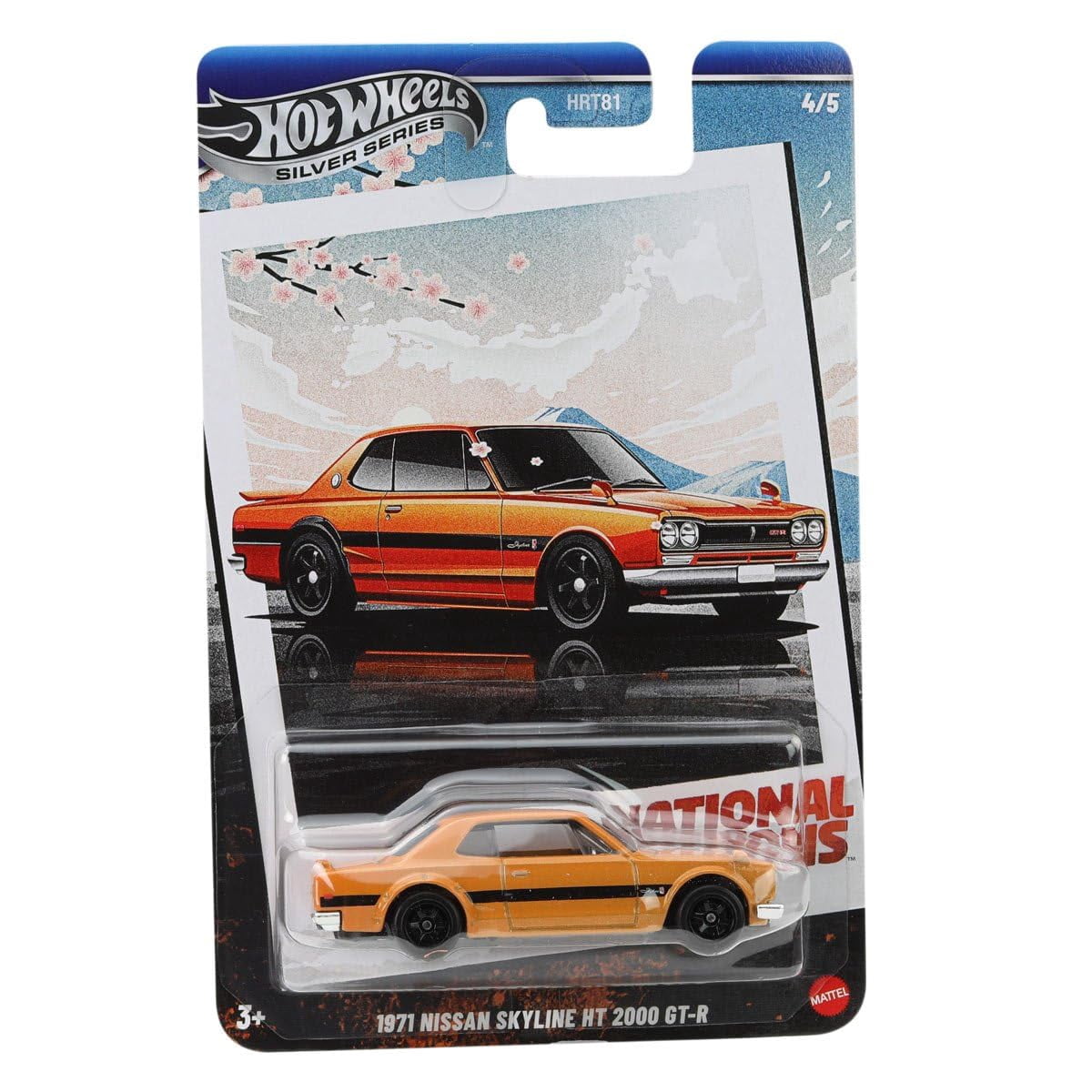 Hot Wheels National Icons Collection, Silver Series, Set of 5 Die-Cast Cars, Ford GT40, Jaguar E-Type, Fiat 500, Nissan Skyline GT-R, Porsche 911 R HRT81-956G