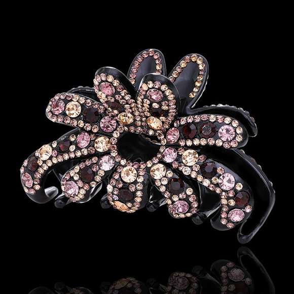 Suoirblss - Pinza para el pelo con cristales brillantes para mujer, diseño de garra, con diamantes de imitación grandes, accesorios para el pelo (champán morado)