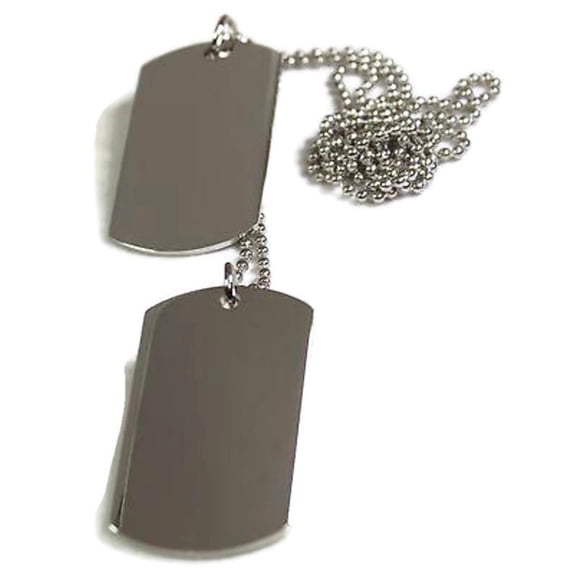 2 Silver Color Stainless Steel Dog Tag Pendant Necklace Military Style with ball chain