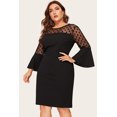 thumbnail image 3 of Women's Plus Size Polka Dot Mesh Yoke Flounce Sleeve Split Dress 1X-5X, 3 of 7