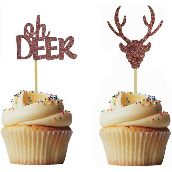 12pcs Brown Oh Deer Cupcake Toppers for Christmas, Birthday, Wedding, Baby Shower Parties