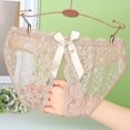 thumbnail image 4 of Womens Bow Crotchless Mesh Embroidery Sexy Panties Lace Seethrough Underwear Brown M YIWEI, 4 of 11