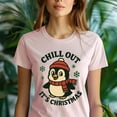 thumbnail image 5 of Chill Out It’s Christmas Penguin Tee | Cute Winter Graphic Shirt | Unisex Casual T-Shirt, Light Pink, Size 2XL, 5 of 6