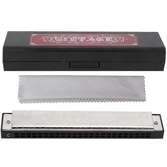24 Hole Harmonica Stainless Steel C Key for Adults Students Beginners Musical Instrument