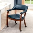 thumbnail image 3 of Take a Seat Dillon Armchair with Wheels in Blue Vegan Leather Fabric and Wood, 3 of 6