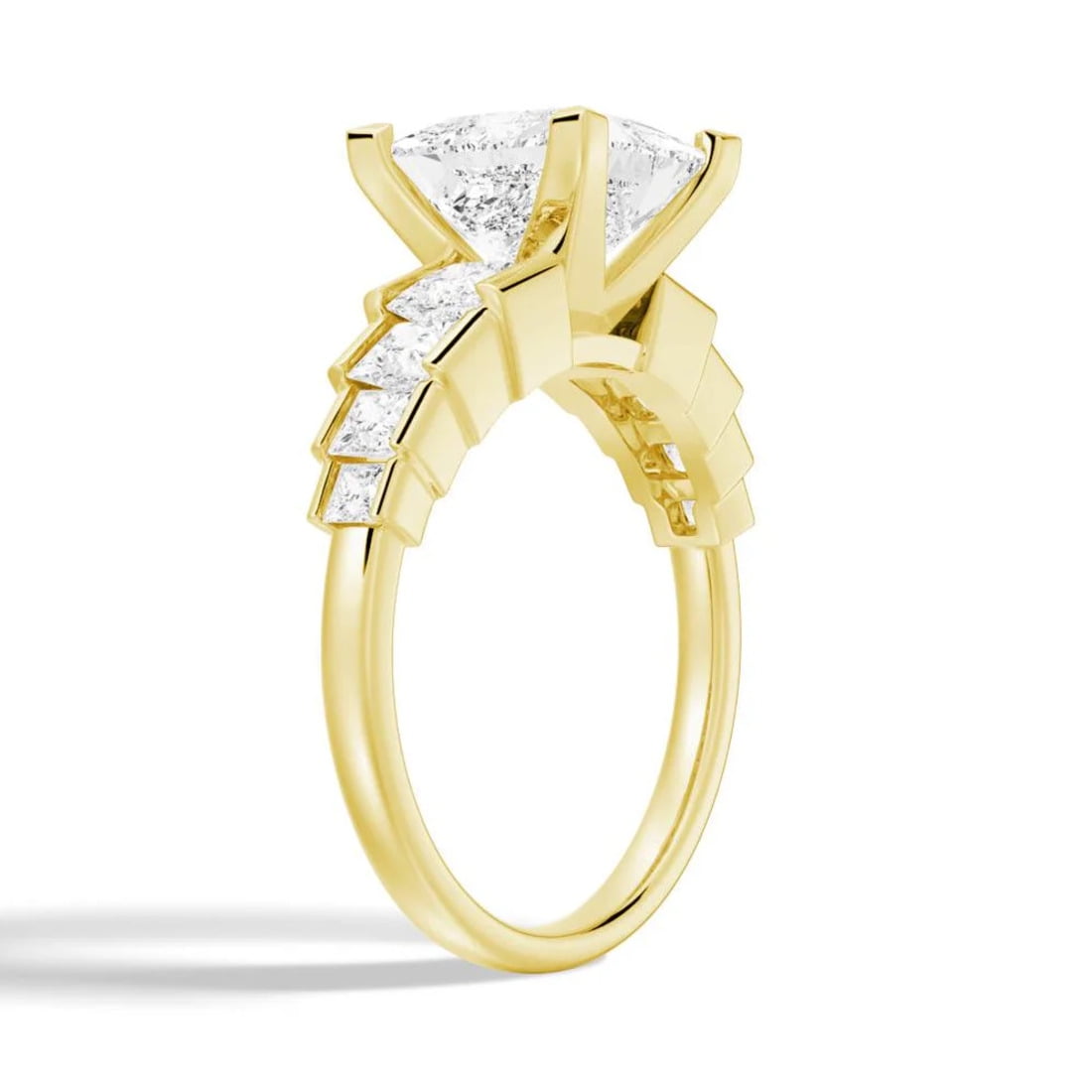 4CT Princess Cut Moissanite Diamond Prong set Engagement Ring for Women, 18K Yellow Gold, US 7.5
