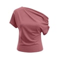 thumbnail image 4 of Gamivast Off Shoulder Tops for Women Short Sleeve Draped Blouses Casual Asymmetrical Shirts Elegant Ruched Tunic for Work Office Party Daily Wear Summer Outfits Hot Pink XL, 4 of 4