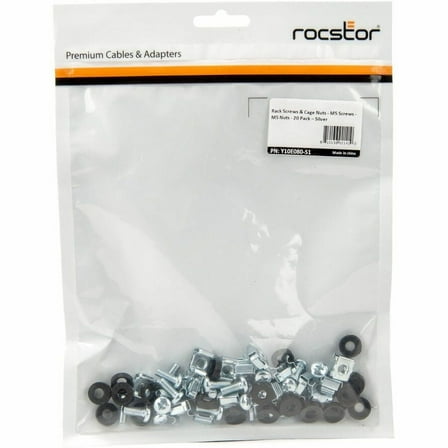 Rocstor Y10E080S1 M5 Rack Screws and Cage Nuts 20-Pack Silver