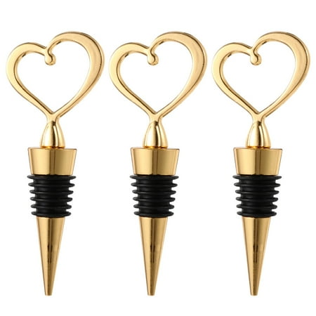 

1 Set 3 Pcs Wedding Celebration Gifts Heart-shaped Bottle Stoppers (Golden)