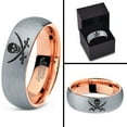 thumbnail image 4 of Tungsten Skull Crossbones and Swords Band Ring 7mm Men Women Comfort Fit 18k Rose Gold Dome Brushed Gray Polished, 4 of 4