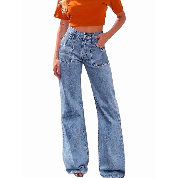 Women Flare Jeans High Waisted Wide Leg Baggy Jean for Women Stretch Denim Pants Light Blue XXL