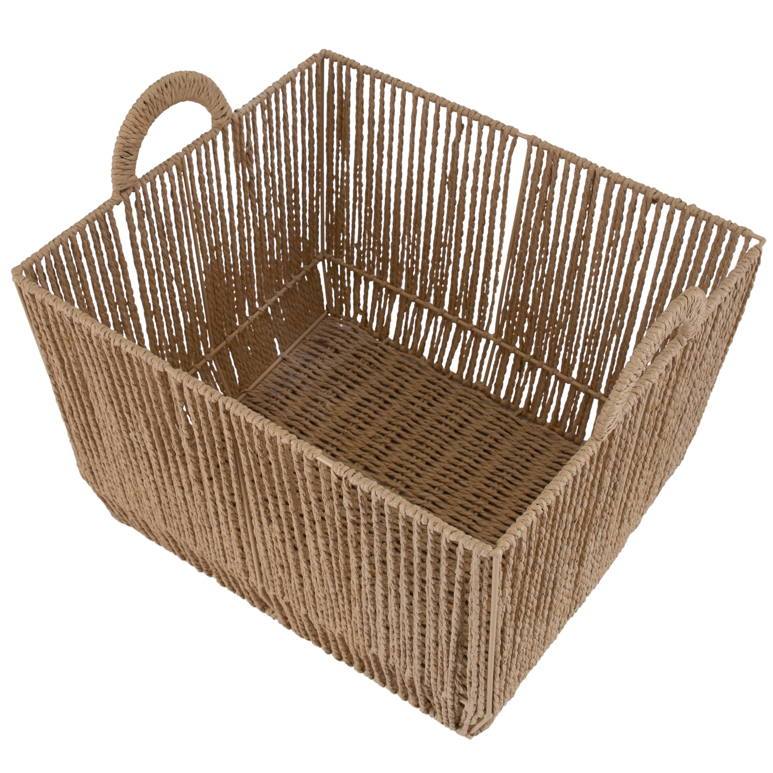 Simplify Vertical Weave Paper Rope Small Storage Basket with Round Handles