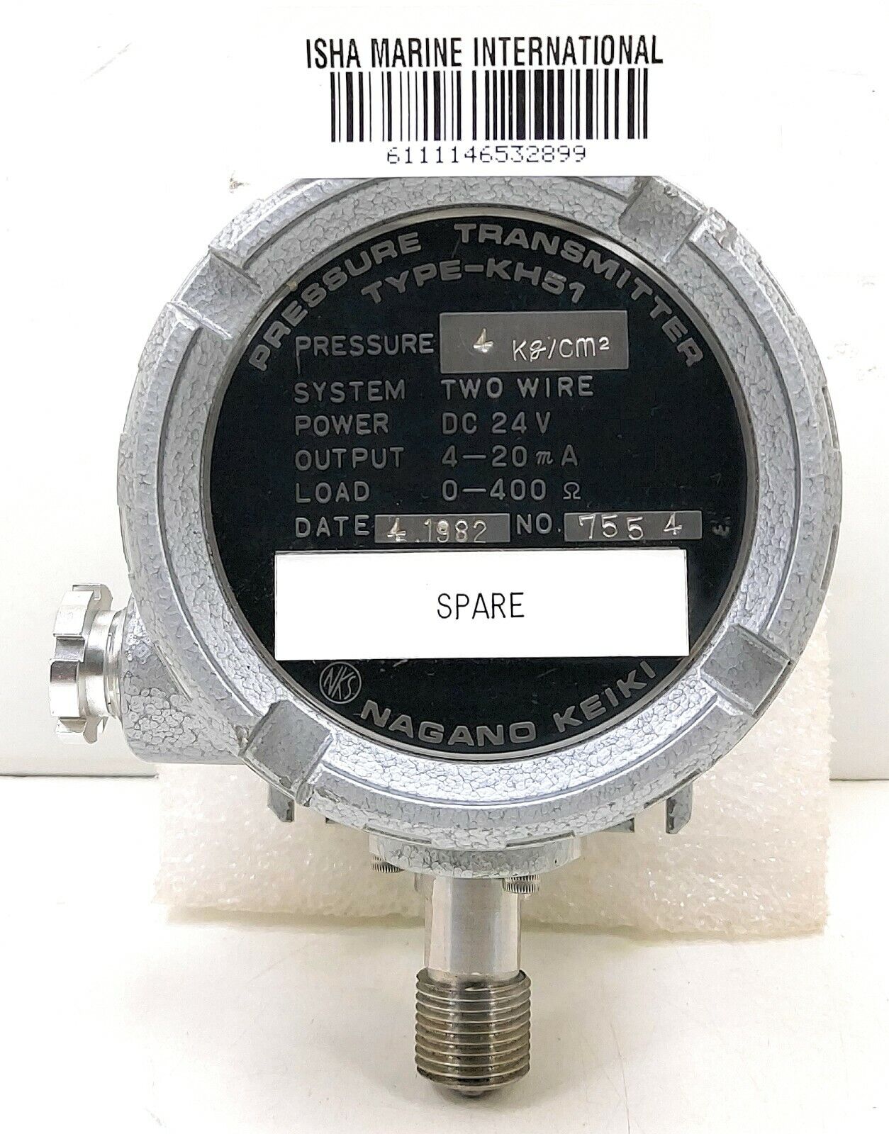 Nagano Keiki KH51 Pressure Transmitter 7554 Two Wire Silver (Used