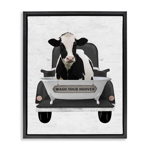 Stupell Industries Eclectic Wash Your Hooves Cow Black Floating Frame Canvas Art, 17 x 21, by Lettered and Lined