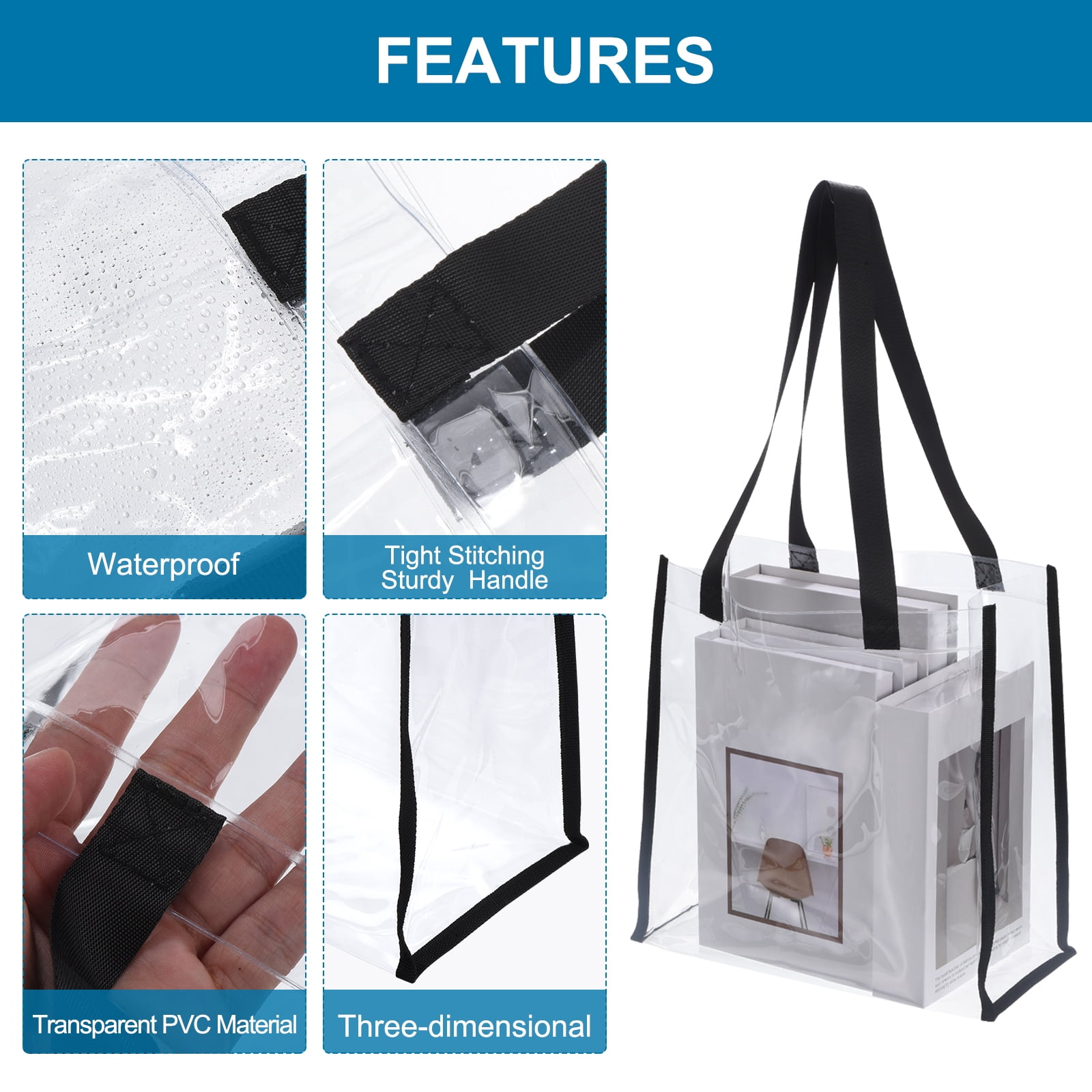Unique Bargains Clear HandBags Transparent Plastic Tote Bag Reusable Beach Bag with Handle 12