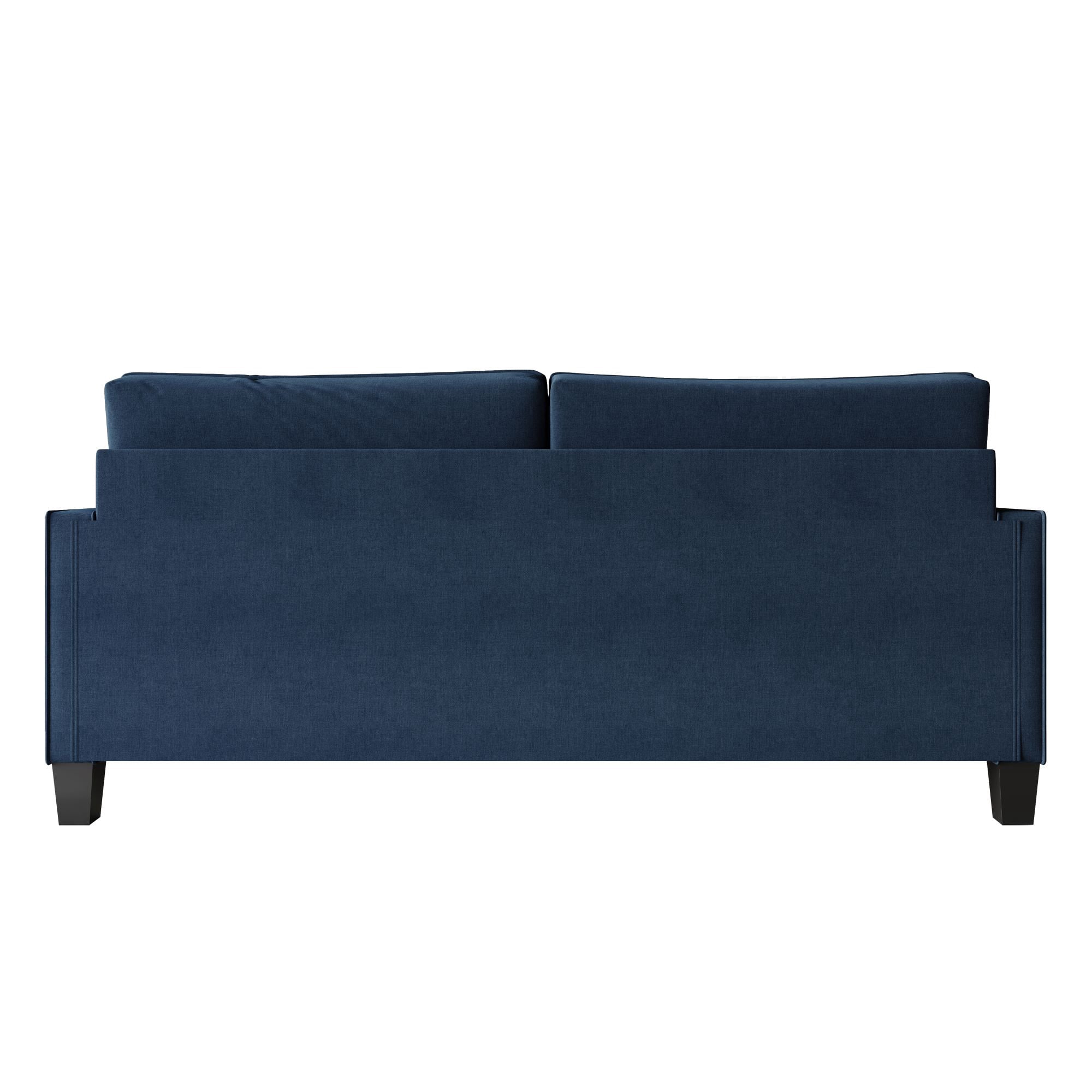 Home Design Marcia Square Arm Sofa with Padded Back and Seat, Modern Upholstery, Black Legs, Comfortable Living Room Seating, Blue