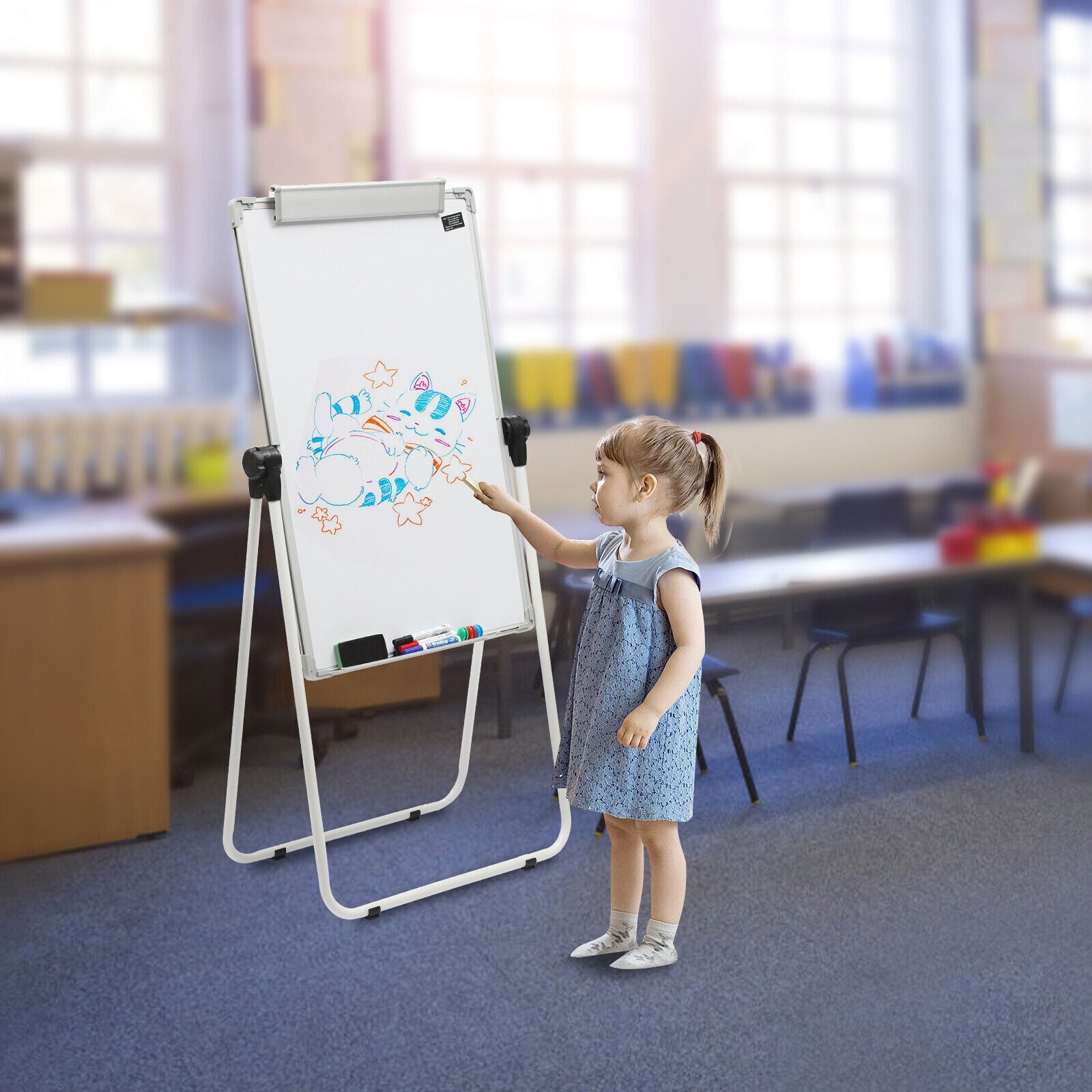 Easel Whiteboard 36 x 24 Inches Double Sided Magnetic Dry Erase Easel Board Height Adjustable Portable Easel Stand White Board for Office or Teaching at Home & Classroom (White)