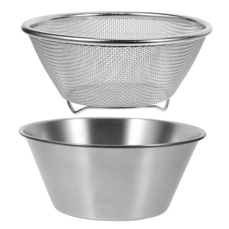 RENACLIPY Stainless Steel Mesh Food Strainer with Basin for Kitchen Cooking and Baking, 1 Set