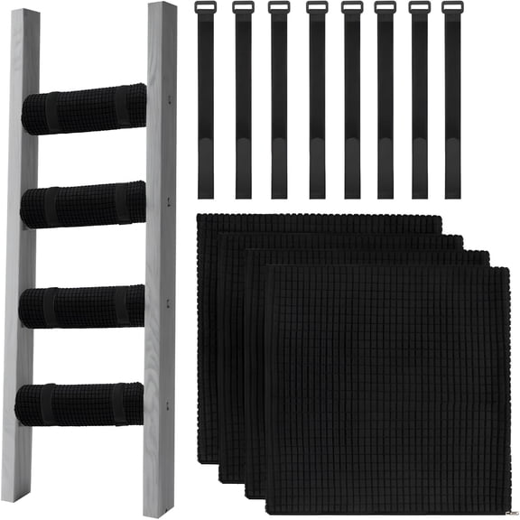 XIBUFE 4 Pcs Bunk Bed Ladder Pads with 8 Pcs Adjustable Hoop Straps, Bunk Bed Ladder Cover for Bed Ladder Padding Loft Bed Safe and Comfortable Climbing (9.9x9.9 Inch), Easy Disassemble and Clean
