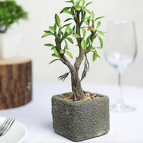 BalsaCircle 9" Brown Concrete Planter Pot Green Artificial Mini Willow Tree Party Wedding Tabletop Decorations