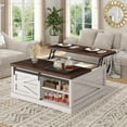 thumbnail image 3 of Itaar 39.4'' Lift Top Coffee Table with Storage, Farmhouse Coffee Tables for Living Room, Square Coffee Table with Large Hidden Compartment & 2 Drawers & Adjustable Shelves, White, 3 of 9
