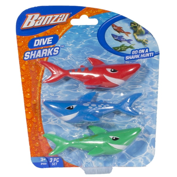 Banzai Swimming Pool Diving Toys Sharks, 3 in a Pack, Ages 3+ Walmart