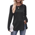 thumbnail image 2 of Tops de Larga para Mujer, Túnicas, Botones, Abertura Frontal Negro y Gris S, 2 of 9