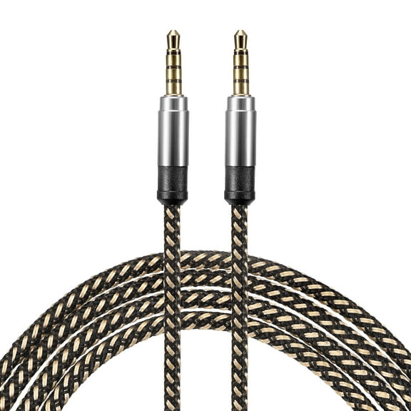 2 Pack Aux Cable 3.5mm Male to Male Nylon Braided 10Ft 4 Pole Hi-Fi Stereo Sound Auxiliary Cord Brown