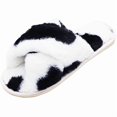 thumbnail image 1 of wonima44 Criss Cross Fluffy Faux Fur Slippers Open Toe Slides Soft Warm Plush Furry Fuzzy Slip On Sandals House Shoes for Women, 1 of 1